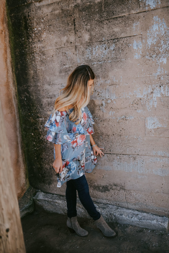 fall floral off the shoulder tunic