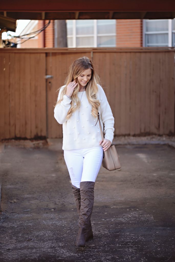 how to wear white on white, even as a mom! find affordable options for wearing a white on white outfit for winter!