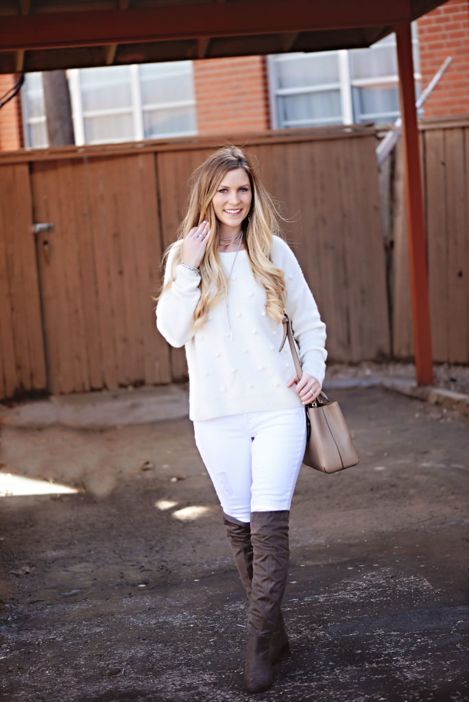 how to wear white on white, even as a mom! find affordable options for wearing a white on white outfit for winter!