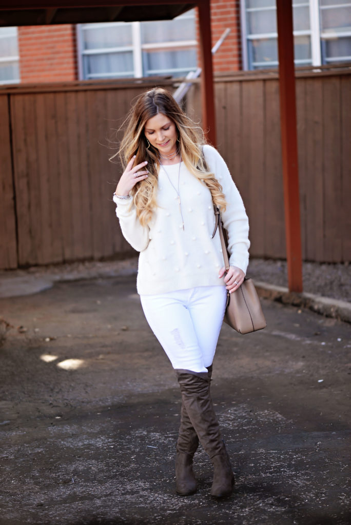 how to wear white on white, even as a mom! find affordable options for wearing a white on white outfit for winter!