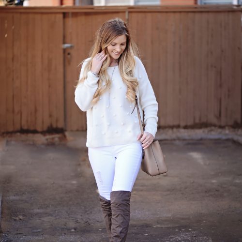 how to wear an all white outfit, even as a mom! find affordable options for wearing a white on white outfit for winter!