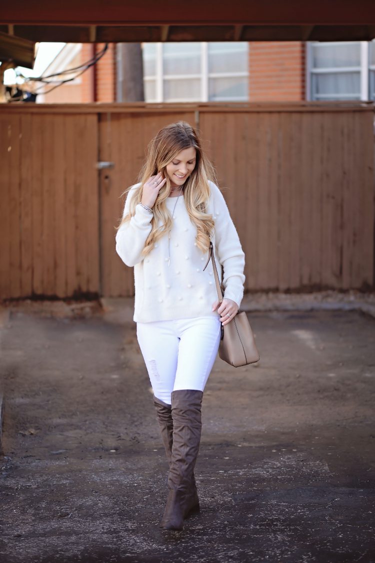 how to wear an all white outfit, even as a mom! find affordable options for wearing a white on white outfit for winter!
