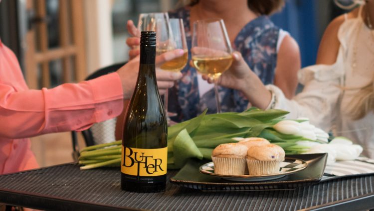 cheers to motherhood with butter chardonnay