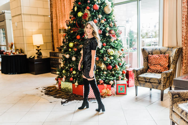 sequin dress holiday look from express