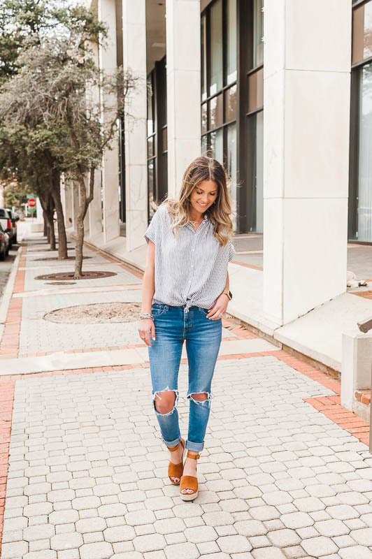 madewell central stripe shirt styled two different ways