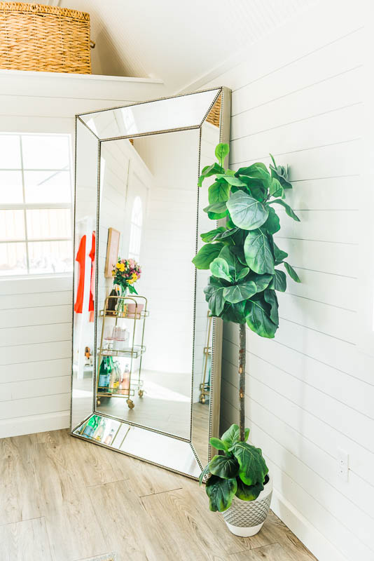 she shed blogger office bright white and gold faux fiddle leaf fig
