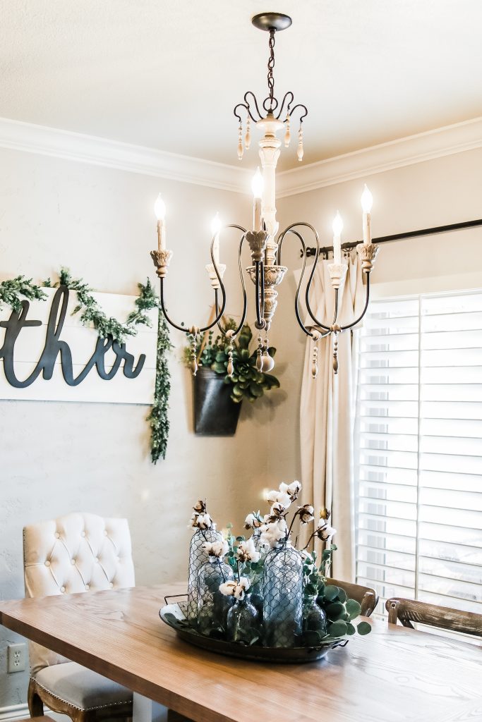 farmhouse lighting Farmhouse Style Light & Airy Kitchen Makeover Breakfast Nook Dining Area