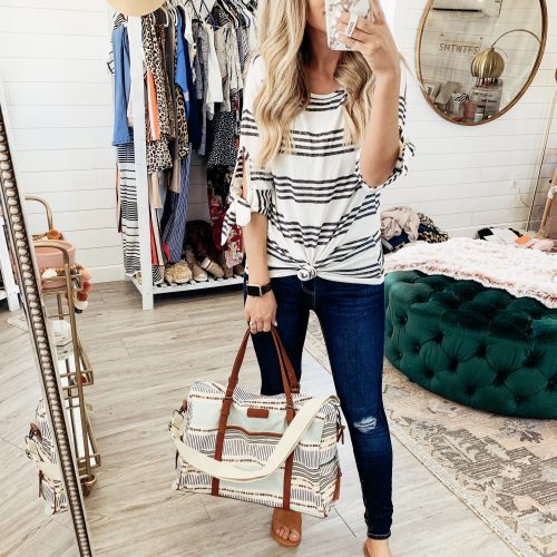 striped shirt and weekender bag from walmart